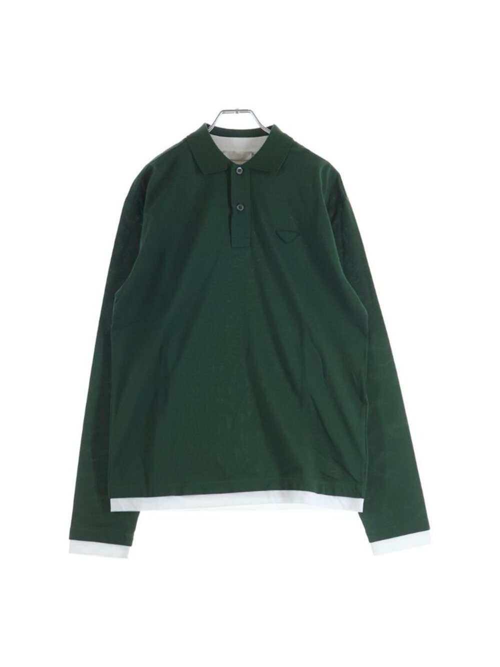 Prada Layered Long Sleeve Cotton Polo Shirt Green
